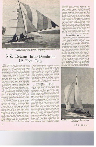Flamingo  and Interlude together with a Seasray report of the  Interdominion 12ft skiff regatta. © SW